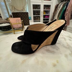 Valentino Garavani Black and Tan Wedge Mules